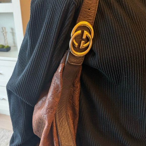 Vintage Gucci GG Monogram Brown Leather Shoulder Bag - Picture 7 of 9